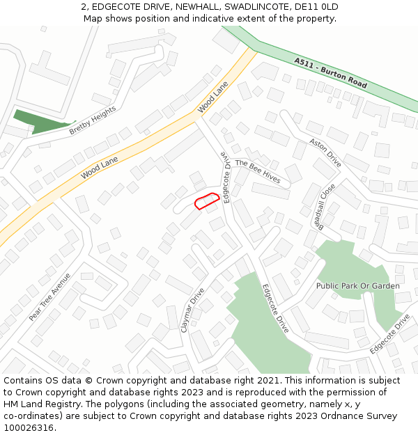2, EDGECOTE DRIVE, NEWHALL, SWADLINCOTE, DE11 0LD: Location map and indicative extent of plot