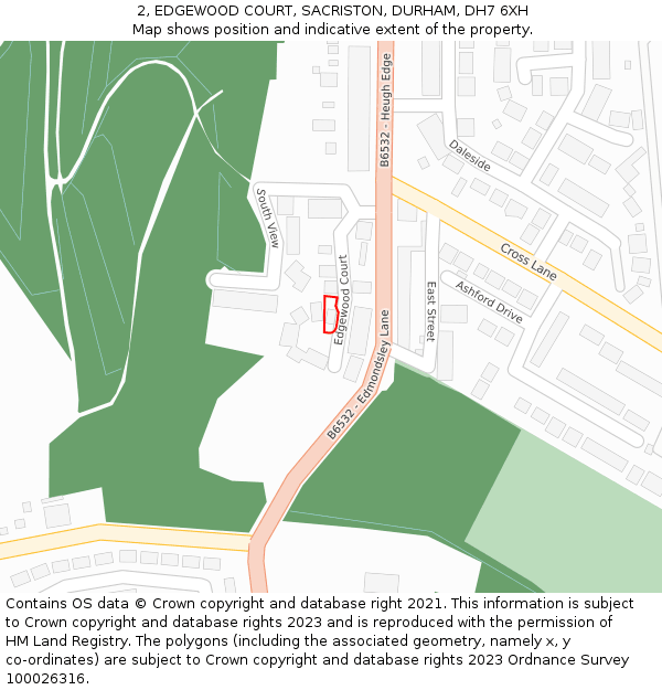 2, EDGEWOOD COURT, SACRISTON, DURHAM, DH7 6XH: Location map and indicative extent of plot