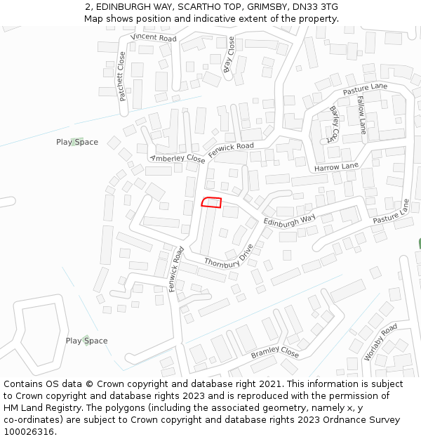 2, EDINBURGH WAY, SCARTHO TOP, GRIMSBY, DN33 3TG: Location map and indicative extent of plot