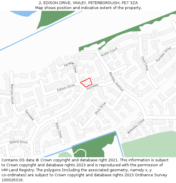 2, EDISON DRIVE, YAXLEY, PETERBOROUGH, PE7 3ZA: Location map and indicative extent of plot