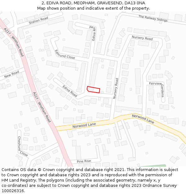 2, EDIVA ROAD, MEOPHAM, GRAVESEND, DA13 0NA: Location map and indicative extent of plot