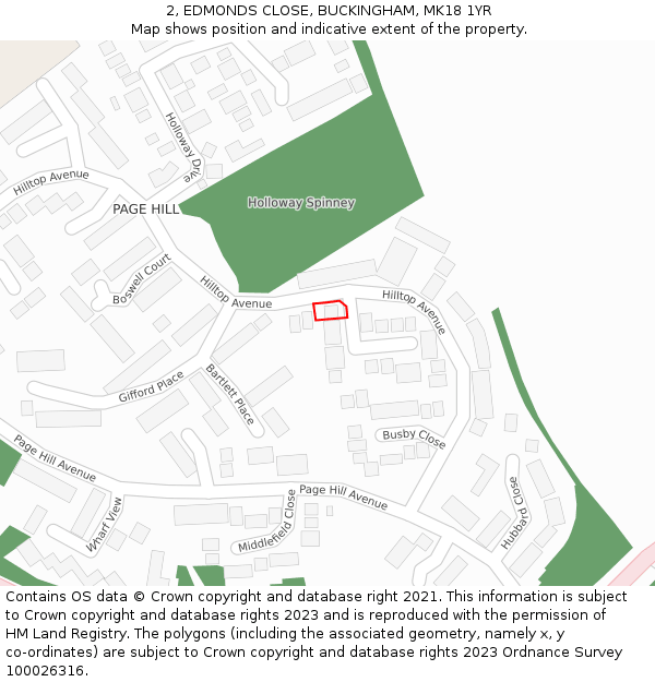 2, EDMONDS CLOSE, BUCKINGHAM, MK18 1YR: Location map and indicative extent of plot