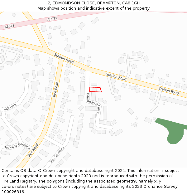 2, EDMONDSON CLOSE, BRAMPTON, CA8 1GH: Location map and indicative extent of plot