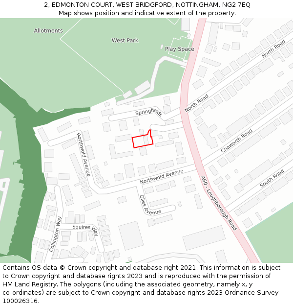 2, EDMONTON COURT, WEST BRIDGFORD, NOTTINGHAM, NG2 7EQ: Location map and indicative extent of plot