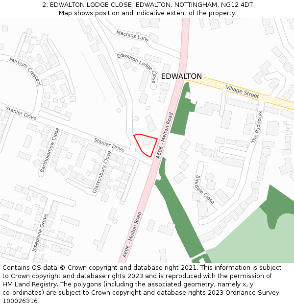 2, EDWALTON LODGE CLOSE, EDWALTON, NOTTINGHAM, NG12 4DT: Location map and indicative extent of plot