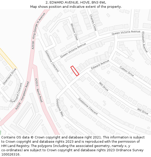 2, EDWARD AVENUE, HOVE, BN3 6WL: Location map and indicative extent of plot