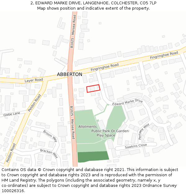 2, EDWARD MARKE DRIVE, LANGENHOE, COLCHESTER, CO5 7LP: Location map and indicative extent of plot