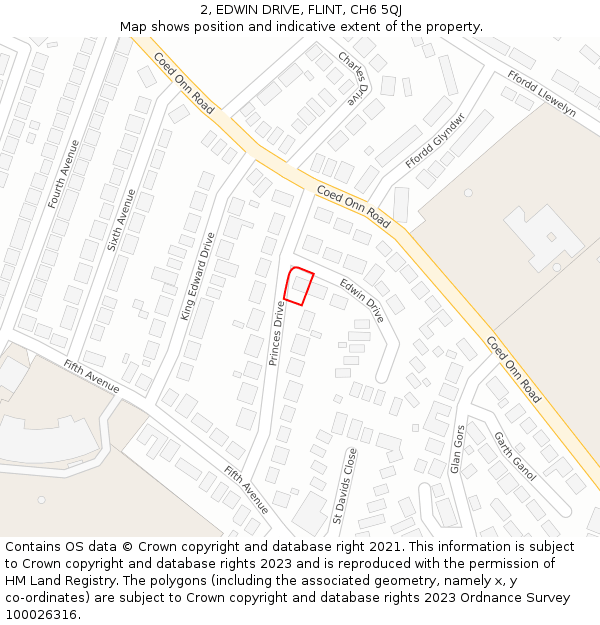 2, EDWIN DRIVE, FLINT, CH6 5QJ: Location map and indicative extent of plot