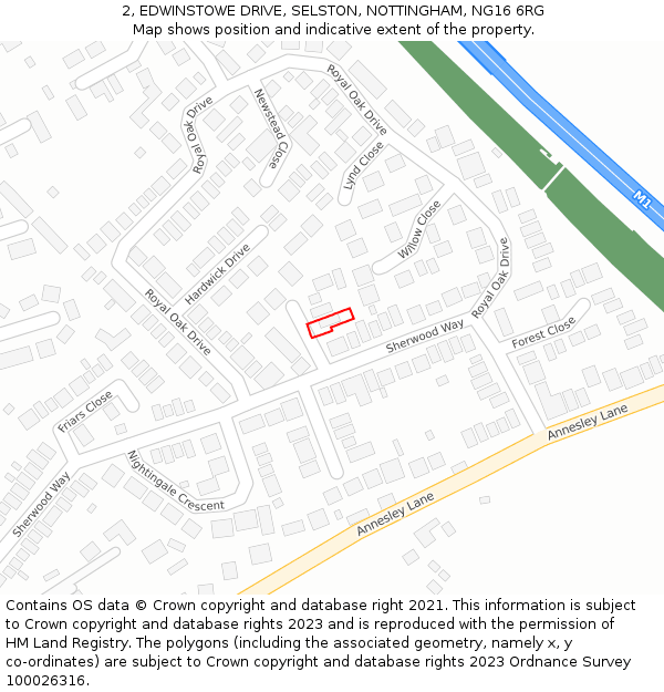 2, EDWINSTOWE DRIVE, SELSTON, NOTTINGHAM, NG16 6RG: Location map and indicative extent of plot