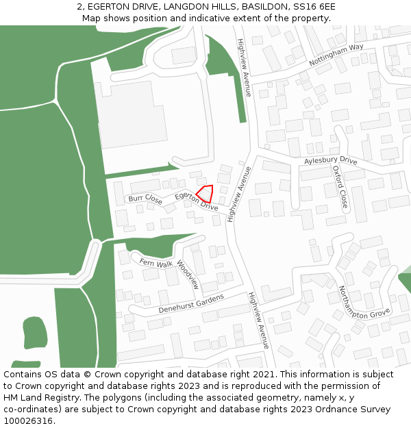 2, EGERTON DRIVE, LANGDON HILLS, BASILDON, SS16 6EE: Location map and indicative extent of plot