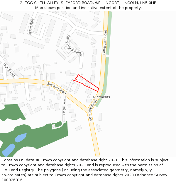 2, EGG SHELL ALLEY, SLEAFORD ROAD, WELLINGORE, LINCOLN, LN5 0HR: Location map and indicative extent of plot