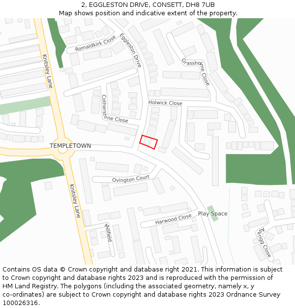 2, EGGLESTON DRIVE, CONSETT, DH8 7UB: Location map and indicative extent of plot