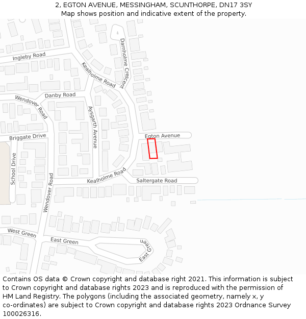 2, EGTON AVENUE, MESSINGHAM, SCUNTHORPE, DN17 3SY: Location map and indicative extent of plot