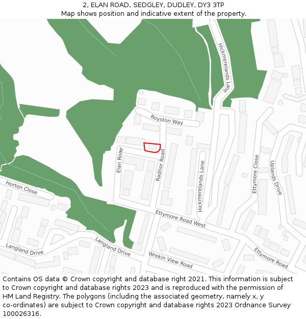 2, ELAN ROAD, SEDGLEY, DUDLEY, DY3 3TP: Location map and indicative extent of plot