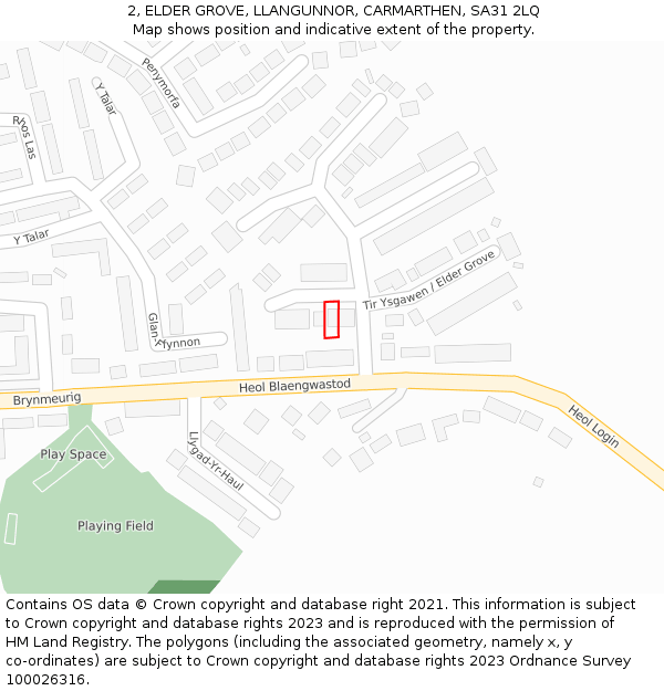 2, ELDER GROVE, LLANGUNNOR, CARMARTHEN, SA31 2LQ: Location map and indicative extent of plot