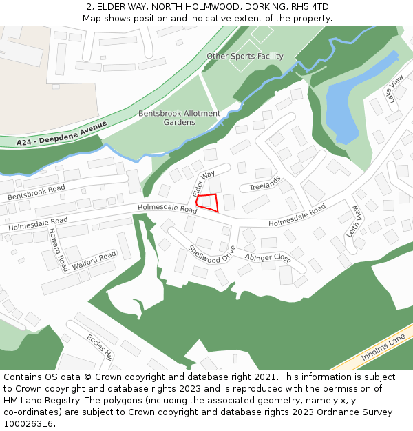 2, ELDER WAY, NORTH HOLMWOOD, DORKING, RH5 4TD: Location map and indicative extent of plot