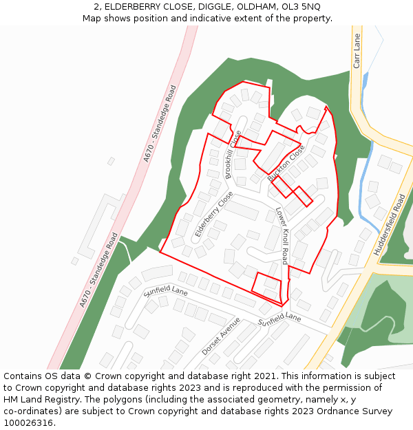 2, ELDERBERRY CLOSE, DIGGLE, OLDHAM, OL3 5NQ: Location map and indicative extent of plot