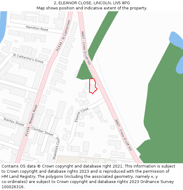 2, ELEANOR CLOSE, LINCOLN, LN5 8PG: Location map and indicative extent of plot