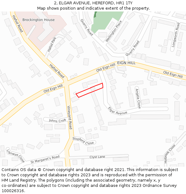 2, ELGAR AVENUE, HEREFORD, HR1 1TY: Location map and indicative extent of plot