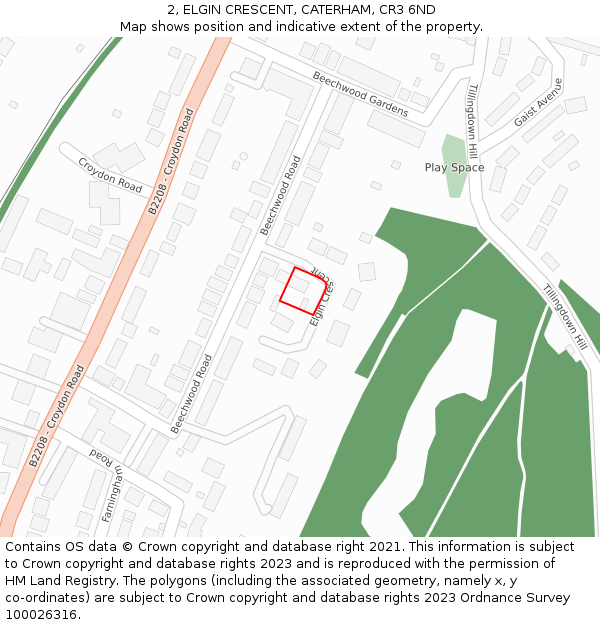 2, ELGIN CRESCENT, CATERHAM, CR3 6ND: Location map and indicative extent of plot