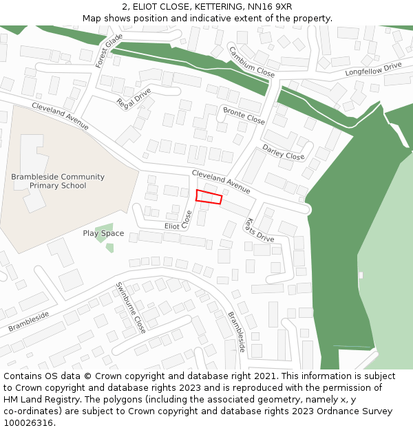 2, ELIOT CLOSE, KETTERING, NN16 9XR: Location map and indicative extent of plot