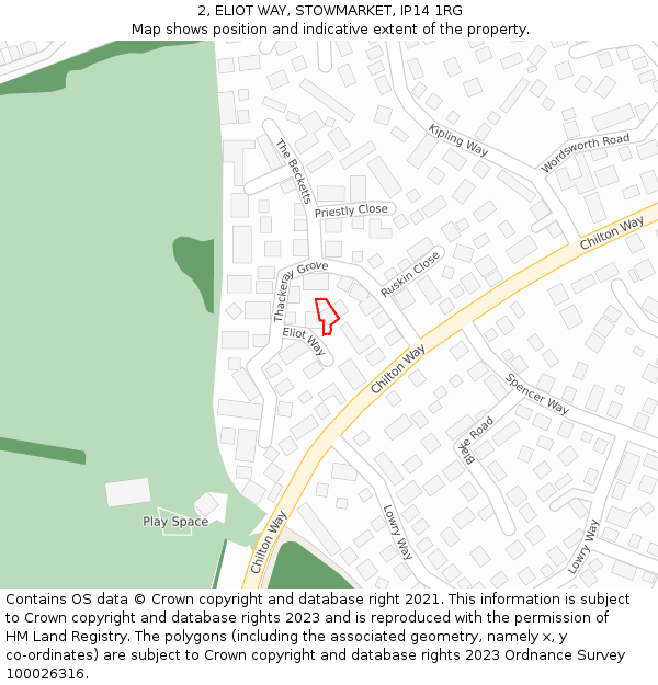 2, ELIOT WAY, STOWMARKET, IP14 1RG: Location map and indicative extent of plot