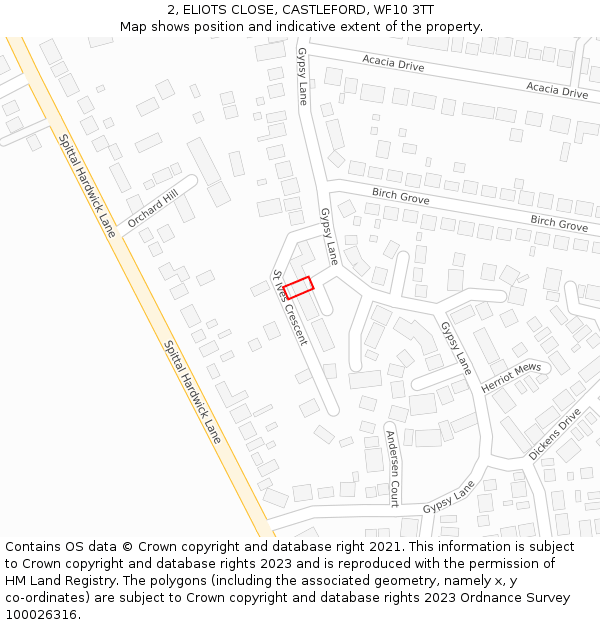2, ELIOTS CLOSE, CASTLEFORD, WF10 3TT: Location map and indicative extent of plot