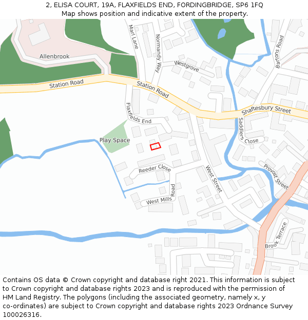 2, ELISA COURT, 19A, FLAXFIELDS END, FORDINGBRIDGE, SP6 1FQ: Location map and indicative extent of plot