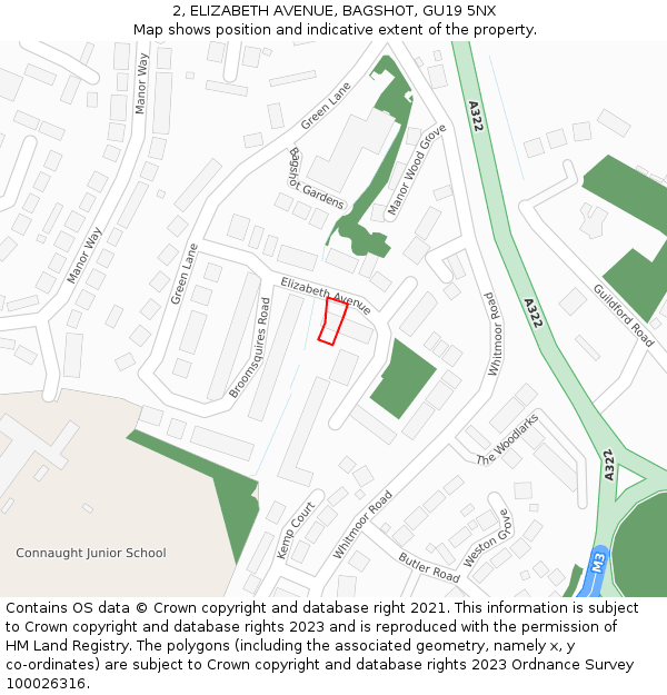 2, ELIZABETH AVENUE, BAGSHOT, GU19 5NX: Location map and indicative extent of plot