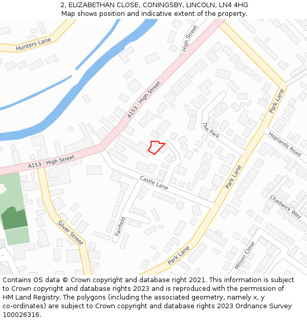 2, ELIZABETHAN CLOSE, CONINGSBY, LINCOLN, LN4 4HG: Location map and indicative extent of plot