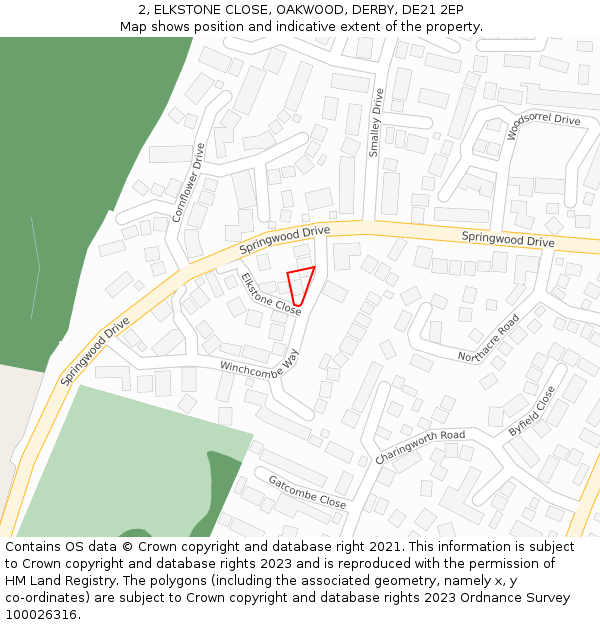 2, ELKSTONE CLOSE, OAKWOOD, DERBY, DE21 2EP: Location map and indicative extent of plot