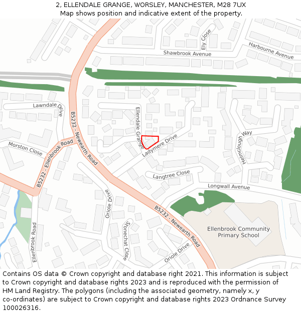 2, ELLENDALE GRANGE, WORSLEY, MANCHESTER, M28 7UX: Location map and indicative extent of plot