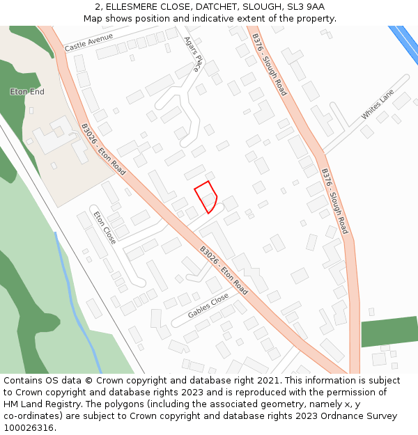 2, ELLESMERE CLOSE, DATCHET, SLOUGH, SL3 9AA: Location map and indicative extent of plot