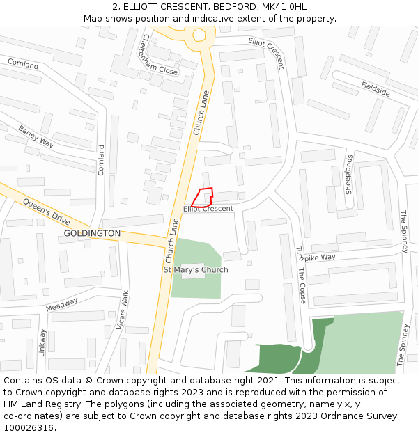 2, ELLIOTT CRESCENT, BEDFORD, MK41 0HL: Location map and indicative extent of plot