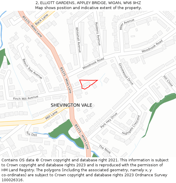 2, ELLIOTT GARDENS, APPLEY BRIDGE, WIGAN, WN6 9HZ: Location map and indicative extent of plot