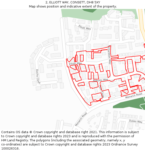 2, ELLIOTT WAY, CONSETT, DH8 5XY: Location map and indicative extent of plot