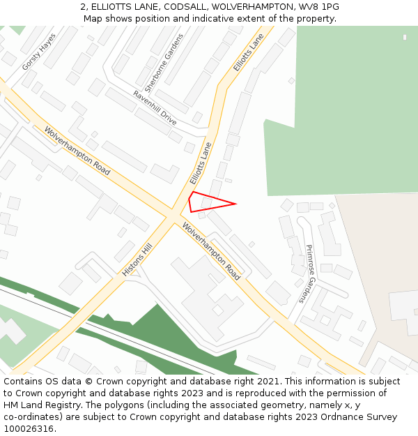 2, ELLIOTTS LANE, CODSALL, WOLVERHAMPTON, WV8 1PG: Location map and indicative extent of plot