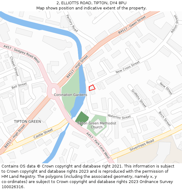 2, ELLIOTTS ROAD, TIPTON, DY4 8PU: Location map and indicative extent of plot