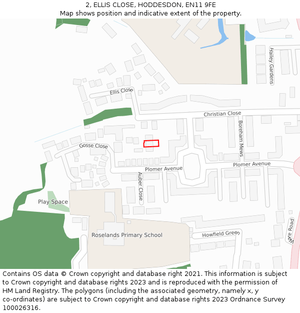 2, ELLIS CLOSE, HODDESDON, EN11 9FE: Location map and indicative extent of plot