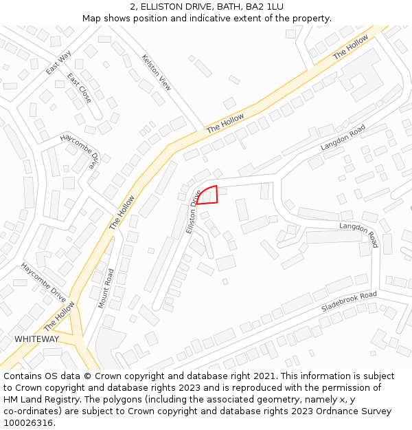 2, ELLISTON DRIVE, BATH, BA2 1LU: Location map and indicative extent of plot