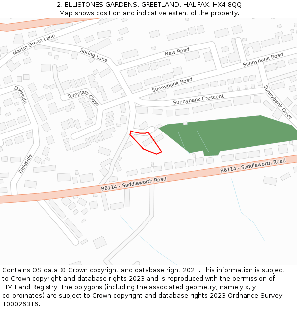 2, ELLISTONES GARDENS, GREETLAND, HALIFAX, HX4 8QQ: Location map and indicative extent of plot