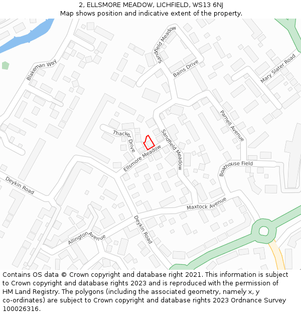 2, ELLSMORE MEADOW, LICHFIELD, WS13 6NJ: Location map and indicative extent of plot