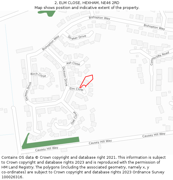 2, ELM CLOSE, HEXHAM, NE46 2RD: Location map and indicative extent of plot