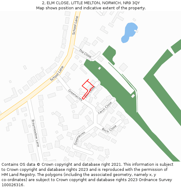 2, ELM CLOSE, LITTLE MELTON, NORWICH, NR9 3QY: Location map and indicative extent of plot