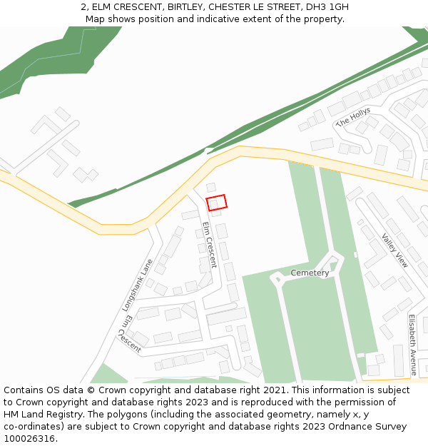 2, ELM CRESCENT, BIRTLEY, CHESTER LE STREET, DH3 1GH: Location map and indicative extent of plot