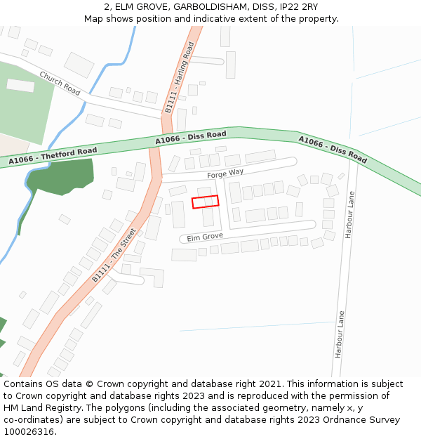 2, ELM GROVE, GARBOLDISHAM, DISS, IP22 2RY: Location map and indicative extent of plot