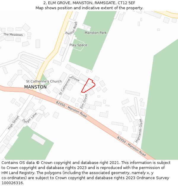 2, ELM GROVE, MANSTON, RAMSGATE, CT12 5EF: Location map and indicative extent of plot