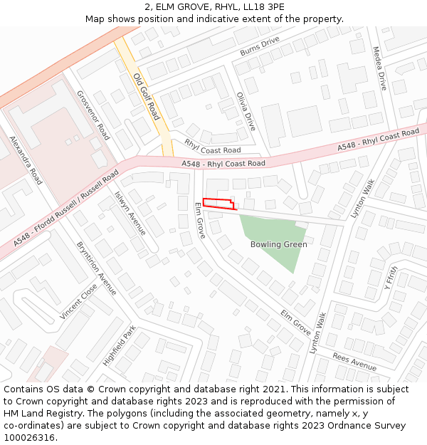 2, ELM GROVE, RHYL, LL18 3PE: Location map and indicative extent of plot