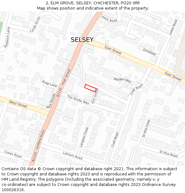 2, ELM GROVE, SELSEY, CHICHESTER, PO20 0RP: Location map and indicative extent of plot