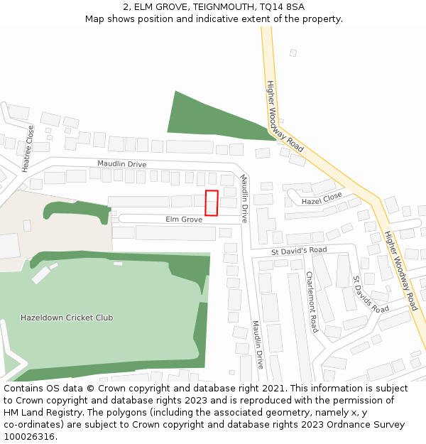 2, ELM GROVE, TEIGNMOUTH, TQ14 8SA: Location map and indicative extent of plot